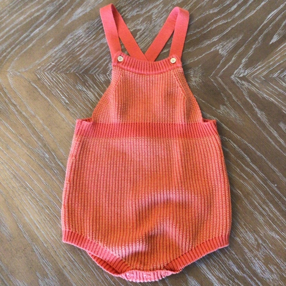 Cat & Jack Baby Girls Orange Rib Knit Sweater Overall Romper Size 18mo